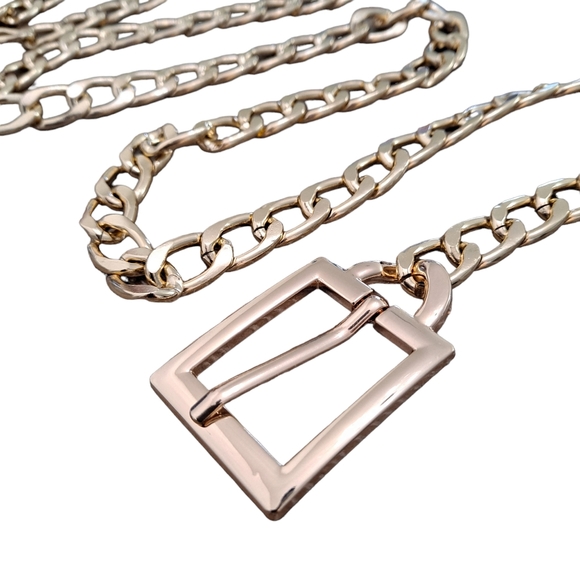 Plus Gold chunky chain link metal waist belly hip square buckle statement belt - Picture 6 of 13